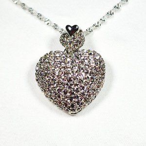 Sparkling Crystal heart pendant necklace w/20" 925 Sterling Silver chain